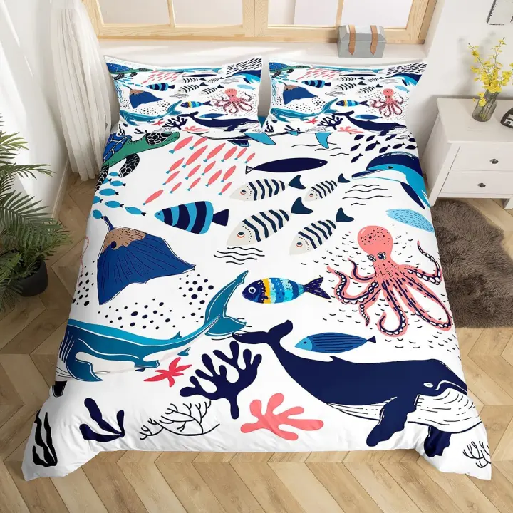 Juego de Ropa de Cama de Pesca Cubierta de Edredón de Poliéster con Patrón de Pescado para Niños y Adolescentes Accesorios de Dormitorio Decorativos - 1