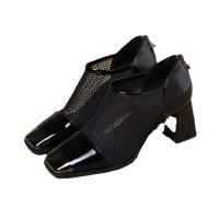 Sandalias de Punta de Hierro Versátiles para Mujer Tacón Alto Medio, Malla, Grosas para el Verano, Primavera - details 0