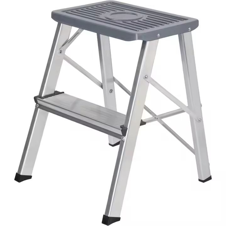 Escalera de Aluminio Plegable Súper Resistente hasta 150Kg Antideslizante, Altura de Trabajo de 245cm, 2 Peldaños - 1