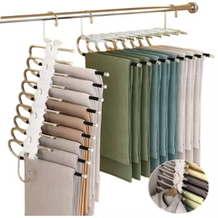 Perchas para pantalones 9 en 1, de Espacio Ahorro, 2 unidades, antideslizantes, plegables - 1