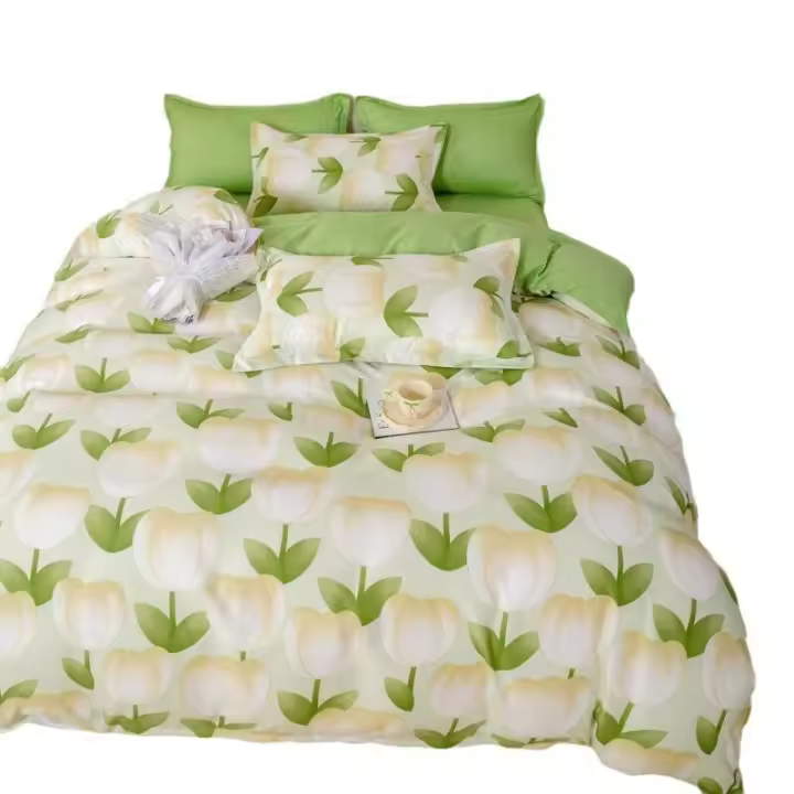 Nueva ropa de cama de cuatro piezas de aloe vera, juego de tres piezas para dormitorio de estudiantes, algodón lavado y cómodo - 1