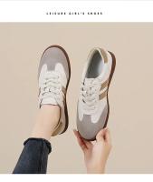 Zapatillas de Moda para Mujer de Corte Bajo Estilo Retro de Cuero Toe Redondo Casual Gris Blanco - details 11