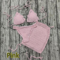Conjunto de 3 piezas de bikini de ganchillo hecho a mano, minifalda de playa, traje de baño - details 9