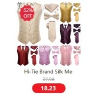 Chaleco de seda sólida para hombre, corbata de color champán, rosa, azul, verde, morado y rojo, gemelos de pañuelo, clips formales para boda y negocios - details 24