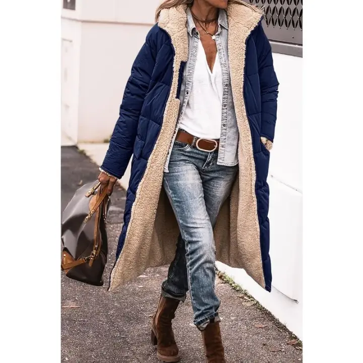 Women's Warm Winter Coats Reversible Sherpa Fleece Long Hooded Puffer Jackets Outerwear - 1