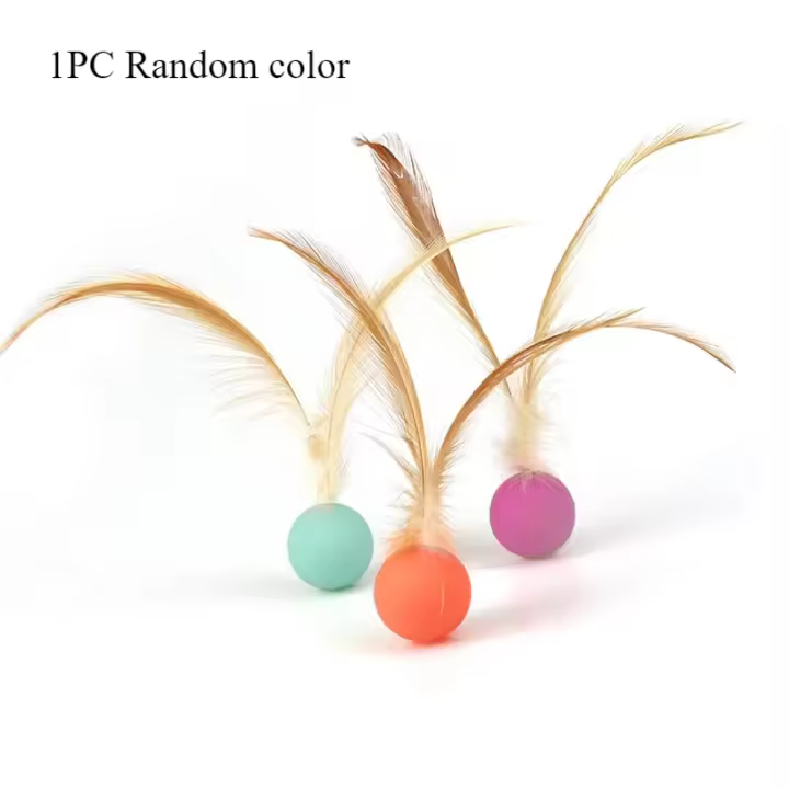 Juguete Interactivo para Gatos Bola Elástica Colorida con Pluma Diversión Interior para Tu Gato - 1