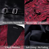 Chaleco de seda para hombre, Jacquard, verde, azul, rojo, dorado, rosa, corbata, pañuelo, conjunto de gemelos, chaqueta sin mangas de negocios para boda - details 24