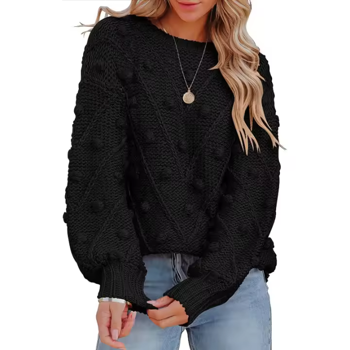 Suéter suelto de manga larga tejido con bolas de lana para mujer, ropa de otoño e invierno, 2024 - 1