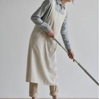 Delantal de cocina de estilo japonés Simple, vestido largo con espalda cruzada, Color sólido con bolsillos, delantal de lino y algodón para hornear - details 19