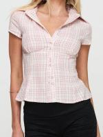 2025 Camisa con botones a cuadros de manga corta Y2K para mujer, blusas con botones, Tops informales de verano, ropa de calle de los años 90 - details 5