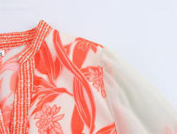 Vestido de manga larga usado con estampado de organza estilo europeo y americano para mujer - details 3