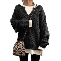 Suéteres de punto para mujer, jerséis sueltos de color sólido, tops de otoño e invierno - details 5