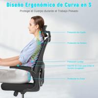 Silla de Oficina Ergonómica Ajustable Respirable, Ajustable, Giratoria de 360°, Reposabrazos Abatibles de 90°, Soporte Lumbar - details 31