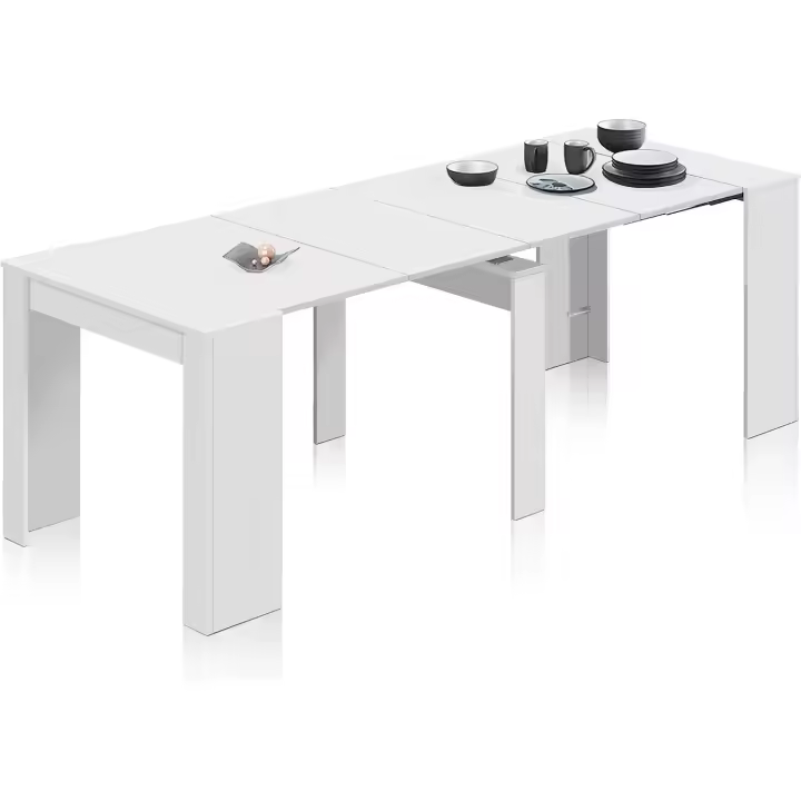 Mesa para salón, recibidor o cocina, acabado blanco brillante, medidas - 1
