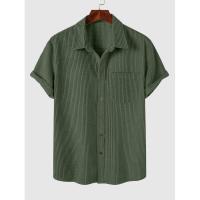 ZAFUL-Camisa de manga corta con botones para hombre, camisa de caña de color sólido con bolsillo frontal, estilo básico, minimalista texturizado, 2024 - details 3