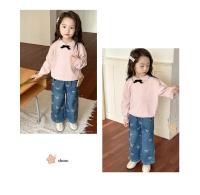 Pantalones para niños 2025, Otoño Invierno, nuevos pantalones vaqueros con estampado coreano con lazos para niña, pantalones vaqueros rectos - details 10