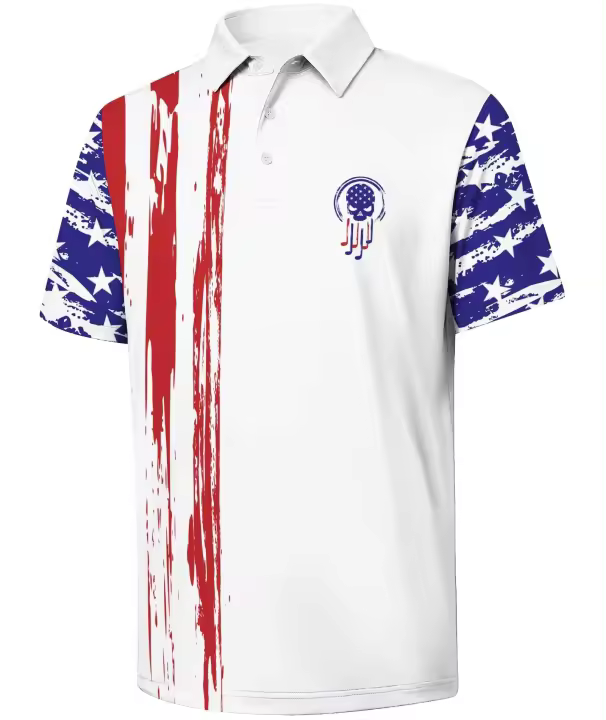 Camiseta polo de secado rápido con solapa para hombre, diseño de bandera americana a la moda, ropa deportiva duradera, camisa de golf de verano - 1