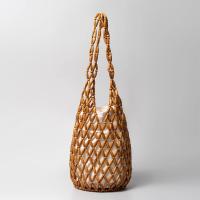 Bolso de Mano Tejido para Mujer Bolso de Hombro Tipo Bombonera con Cuentas de Madera Hueca de Diseño de Verano Bolso de Playa de Lona con Red Reticulada - details 0