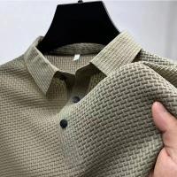 polos hombre manga corta ropa hombre día del padre Nuevos hombres de negocios Casual manga corta hueso flor color sólido POLO camisa moda transpirable cómodo verano versátil top - details 2