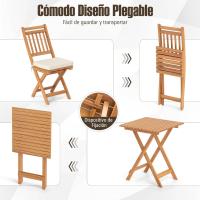 3 Piezas, Mesa y 2 Sillas Plegables, Madera de Acacia, Cojines Suaves, Muebles Jardin Terraza Balcón Exterior (Beige 3) - details 6