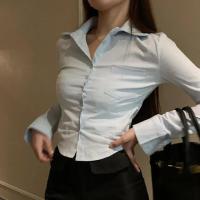 2025 camisas coreanas elegantes para mujer, ropa de calle a la moda, blusa ajustada para mujer, Tops cortos sexys informales de oficina Y2K para primavera, novedad - details 13