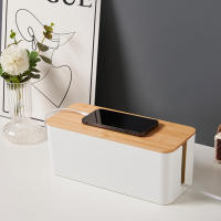 Caja de cables con tira, organizador de gestión de cables de alimentación de madera, cargador antipolvo, Cubo de almacenamiento de línea de red - details 5