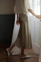 Falda De Seda Satinada Para Mujer Estilo Coreano Champán Oficina Cintura Alta A-line Elegante Sólido Largo Bajo Escritorio 2024 - details 0