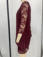 Vestido de noche de encaje de talla grande para mujer, color sólido, patchwork, elegante, manga 3/4, ajustado - details 13