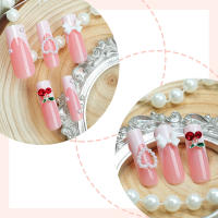 Wearable uñas lazo de diamantes piezas de cereza uñas manicura bordes franceses acabados removibles parches de uñas falsas - details 3