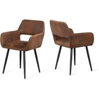 2 Sillas Comedor Vintage Retro Sillón Tapizado en Gamuza con Reposabrazos Patas Metálicas para Cocina Salón - details 0