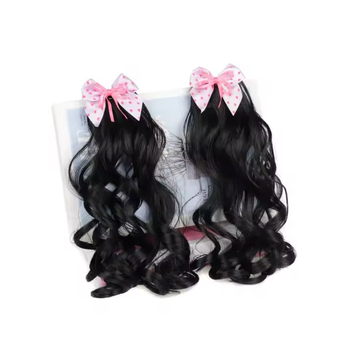 2 uds lazos sintéticos nudo Cola de Caballo sombreros para niños extensiones de cabello peluca con cola de caballo rizada pinzas para el cabello naturales suaves cola de caballo - 1