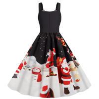 Women vintage spaghetti strap floral print high waist elegant sleeveless a-line party midi dress - details 52