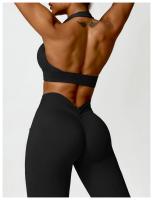 Sujetador deportivo con cuello Halter para mujer, Top fruncido de alto soporte para gimnasio, ropa de entrenamiento, corsé de - details 21