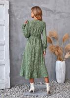 Elegante Vestido Midi de Moda Retro Cuello en V Floral Largo Mango para Mujeres - details 23