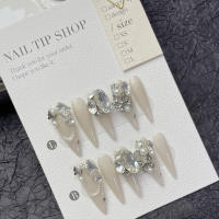 Uñas Postizas De Press on Hechas a Mano Con Diseño De Rhinestone Brillante Uñas Falsas Stiletto De Acrílico Con Cristales Y Perlas Longas Para El Escritorio - details 2