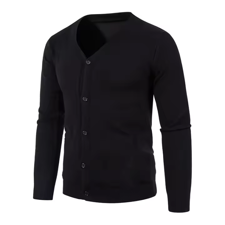 Cárdigan de punto para hombre, M-5XL de otoño, suéter fino básico elástico ajustado con cuello en V, abrigo informal versátil de Color sólido, 2024 - 1