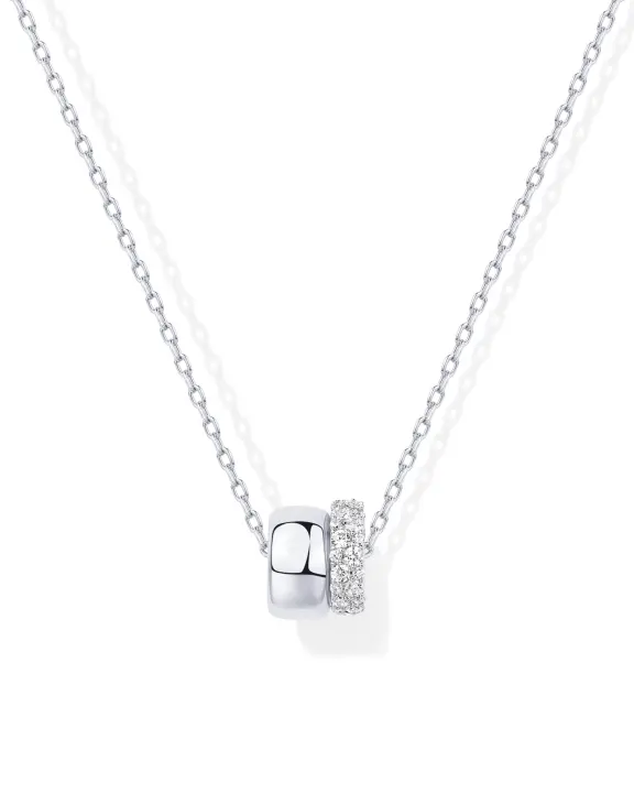 Collar con colgante de rondelle de circonita cúbica chapado en oro de 14 quilates para mujer |   Collares delicados de circonitas de dos tonos - 1