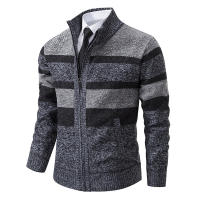 Nuevo abrigo de punto polar para hombre, cárdigan liso grueso, Tops, moda Otoño Invierno, cuello levantado, suéter de asuntos comerciales para hombre - details 2
