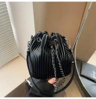 Bolso minimalista de cubo para mujer Cierre con cordón, bolso de mano elegante para uso diario y formal Accesorio de moda en tonos beige, negro, gris, khaki, rosa Finalización texturada - details 8