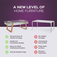 Mesa Auxiliar - Mesa de Centro Rectangular de Vidrio y Madera con Bandeja para Revistas, Mesa de Centro Baja para Salón y Oficina. - details 6