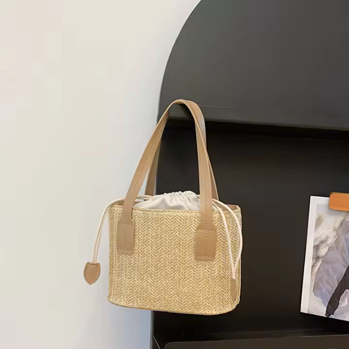 Bolso de Mano de Punto de Moda Verano 2023 Bolso Cruzado con Cordón Tejido de Césped de Estilo Occidental de Gran Capacidad - 1