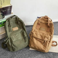 Mochila de lona de algodón para hombres y mujeres, mochilas vintage para viajes y desplazamientos, gran capacidad, color sólido, - details 0