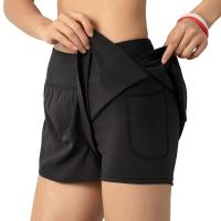 Pantalones cortos para correr para mujer, 2 en 1, con bolsillo, cintura ancha, capa de cobertura, forro, mallas deportivas para Yoga, Fitness, entrenamiento, gimnasio - details 1