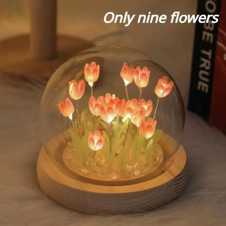 Flor de tulipán Artificial, adornos de luz nocturna hechos a mano, mesita de noche DIY, lámpara LED de noche, decoración de escritorio para dormitorio, regalos de cumpleaños, lámpara de mesa - 1