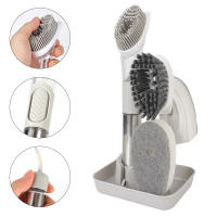 Gadgets dispensador automático de líquidos, cepillo de limpieza de cocina con mango largo, esponja extraíble, 3 en 1 - details 0