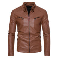 Nuevos hombres Stand Collar Tops Otoño Invierno moda Casual versátil chaqueta de cuero al aire libre suelta simplicidad comodidad abrigo sólido hombres - details 4