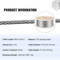 Cable de acero inoxidable SucceBuy 316. Cable de acero, resistencia a la rotura para escaleras, pasamanos y tendederos - details 1