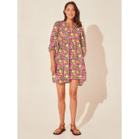 Vestido corto de vacaciones de playa de rayón informal suelto con lazo floral para mujer de moda de verano - details 146
