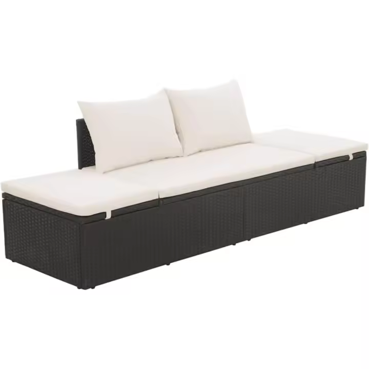 Sofá de jardín de ratán sintético con cojines negros, tumbona ajustable para patio. - 1