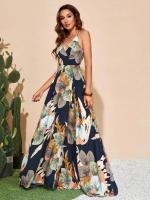 Vestido con tirantes sin espalda y separación de muslos con estampado tropical 2025 - details 17